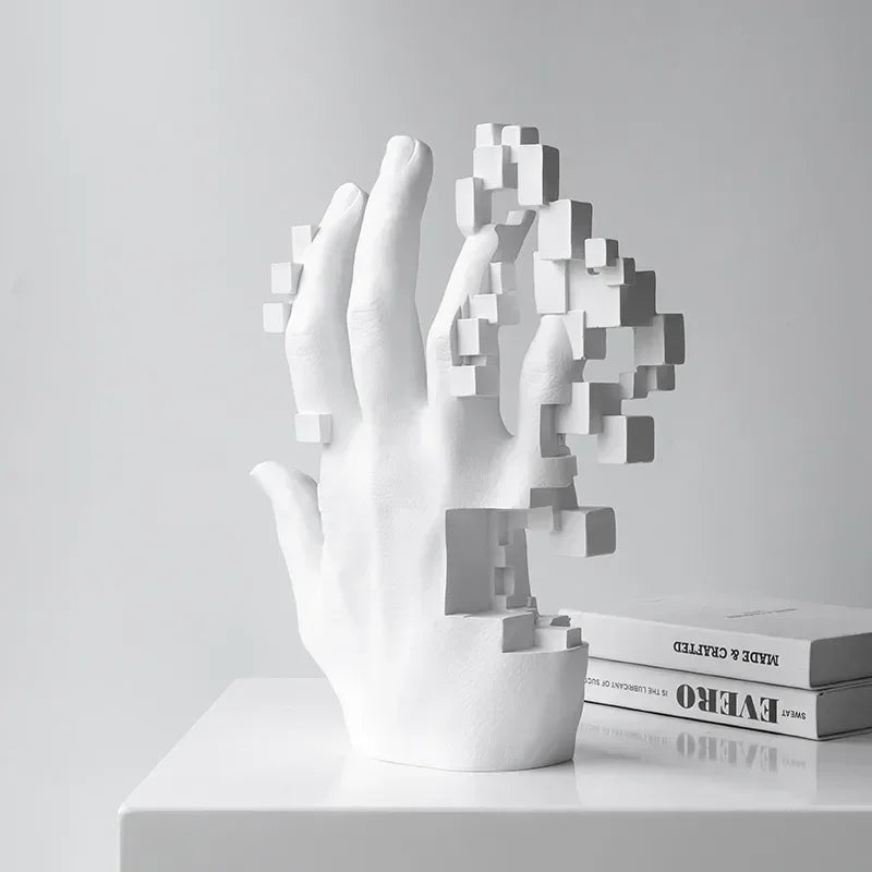 Giant Pixel Hand Figurines Nordic Resin Statue Creative Mosaic Hand Desktop Decor Luxuruy Living Room Decoration Home Ornament