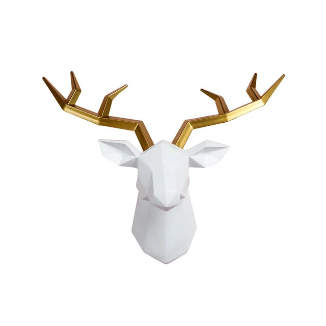 Deer Head Sculpture Animal Statue Figurines Wall Hanging Creative Elk Art Antlers Statuette for Office Decoration Wall Mount